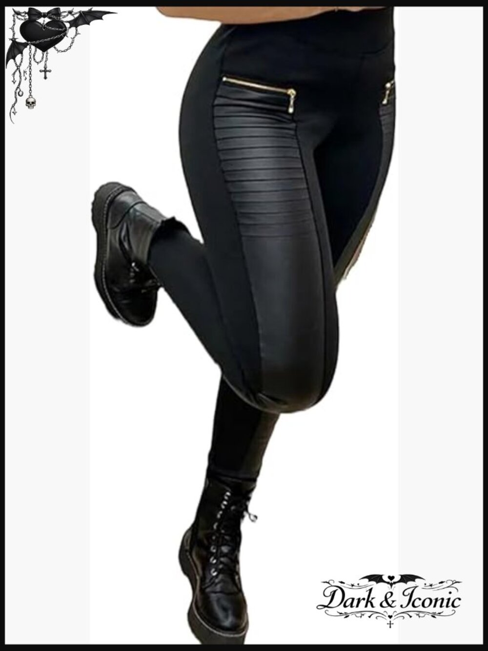 High Waisted Faux Leather Leggings with Pockets Zip